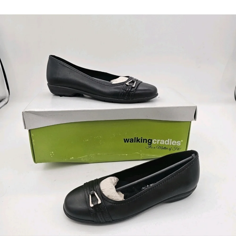 Walking Cradles Flynn Black Leather Slip On Ballet Flats Shoes Size 5 - Picture 14 of 14